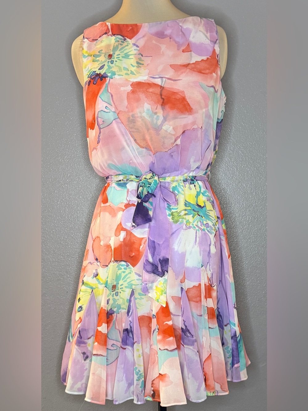 Lauren Ralph Lauren Floral Watercolor Belted Sundress in Pink & Purple Size 10